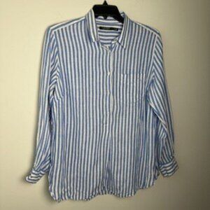 Lauren Ralph Lauren 100% Linen Blue & White Striped Tunic Pullover Top Size 1X
